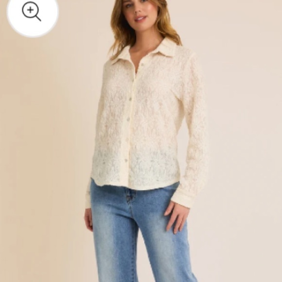 NWT GILLI Premium Boutique Lace Button Up Ling Sleeve Off White Medium. -XL - Picture 4 of 7
